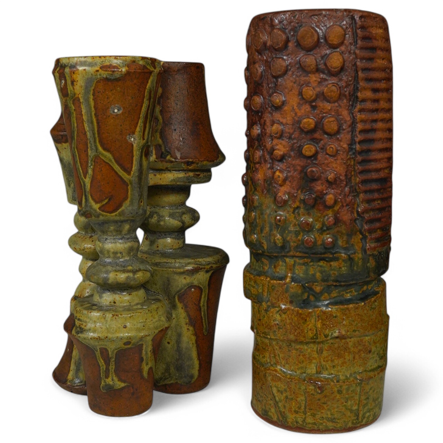 Two 1970’s Bernard Rooke pottery vases, largest 21cm high. Condition - good, one with chip to the top rim